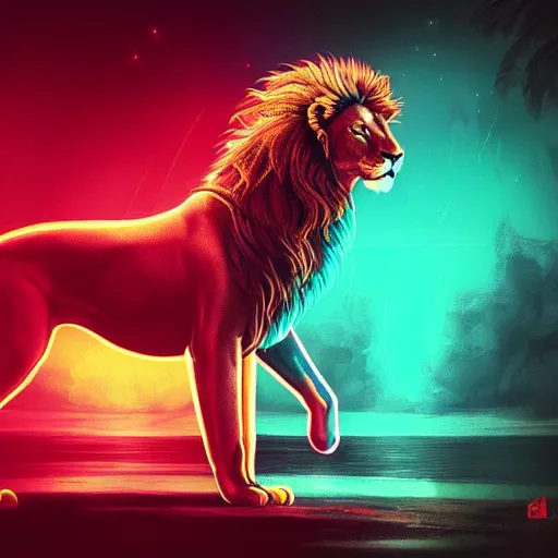 Prompt: lion, epic retrowave art, trending on art station