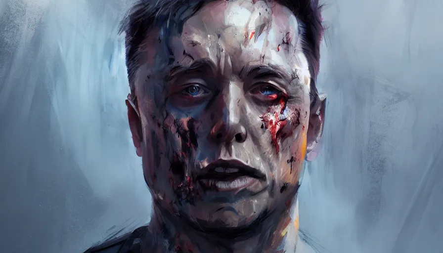 Image similar to concept art by jama jurabaev, cinematic shot, trending on artstation, high quality, brush stroke, zombie elon musk cyborg