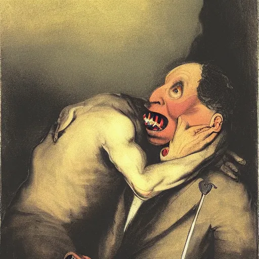 Image similar to painting of Joe Biden (Cronus) devouring Mitch McConnell (his son), by Goya