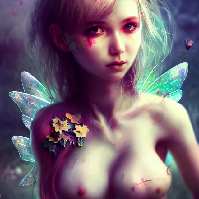 Image similar to full body pose, beautiful adult pot wasteland fairy, torn and tattered shirt, highly detailed, 4 k, hdr, smooth, sharp focus, high resolution, award - winning photo, artgerm, photorealistic