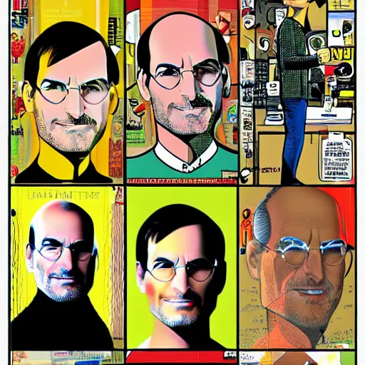 Prompt: comic book art of Steve Jobs thinking, apple, highly detailed, pop art