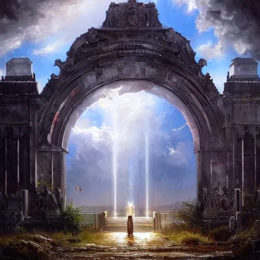 Prompt: the gates of heaven with god, hyper realistic, in the style of greg rutkowski, fantasy, amazing detail,