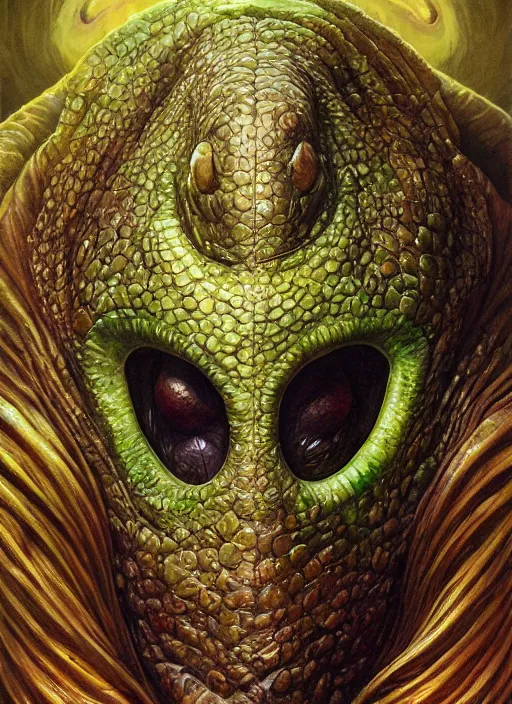 Image similar to kiwi fruit mf doom reptile eyes, kiwi fruit skin. intricate, elegant, highly detailed, centered, digital painting, artstation, concept art, smooth, sharp focus, illustration, artgerm, tomasz alen kopera, peter mohrbacher, donato giancola, joseph christian leyendecker, wlop, frank frazetta