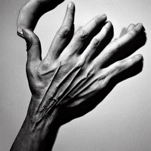 Prompt: studio photograph of a male human hand with a chiseled jawline