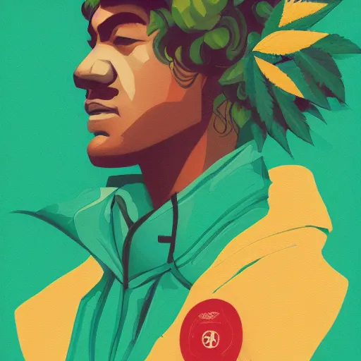 Prompt: profile picture by sachin teng, marijuana organic painting, marijuana, matte, hiphop, hard edges, energetic, 3 d shapes, supreme, asymmetrical, smoke, green, highly detailed