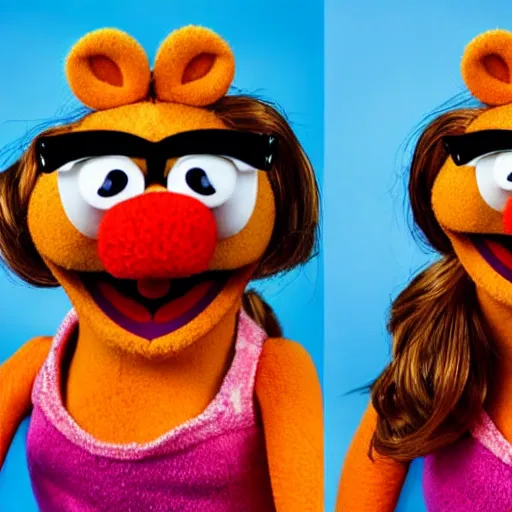 Prompt: studio portrait still of muppet!!!!! pam beesly from the office wearing his glasses!!!! as a muppet muppet as a muppet, 8 k, studio lighting, key light,