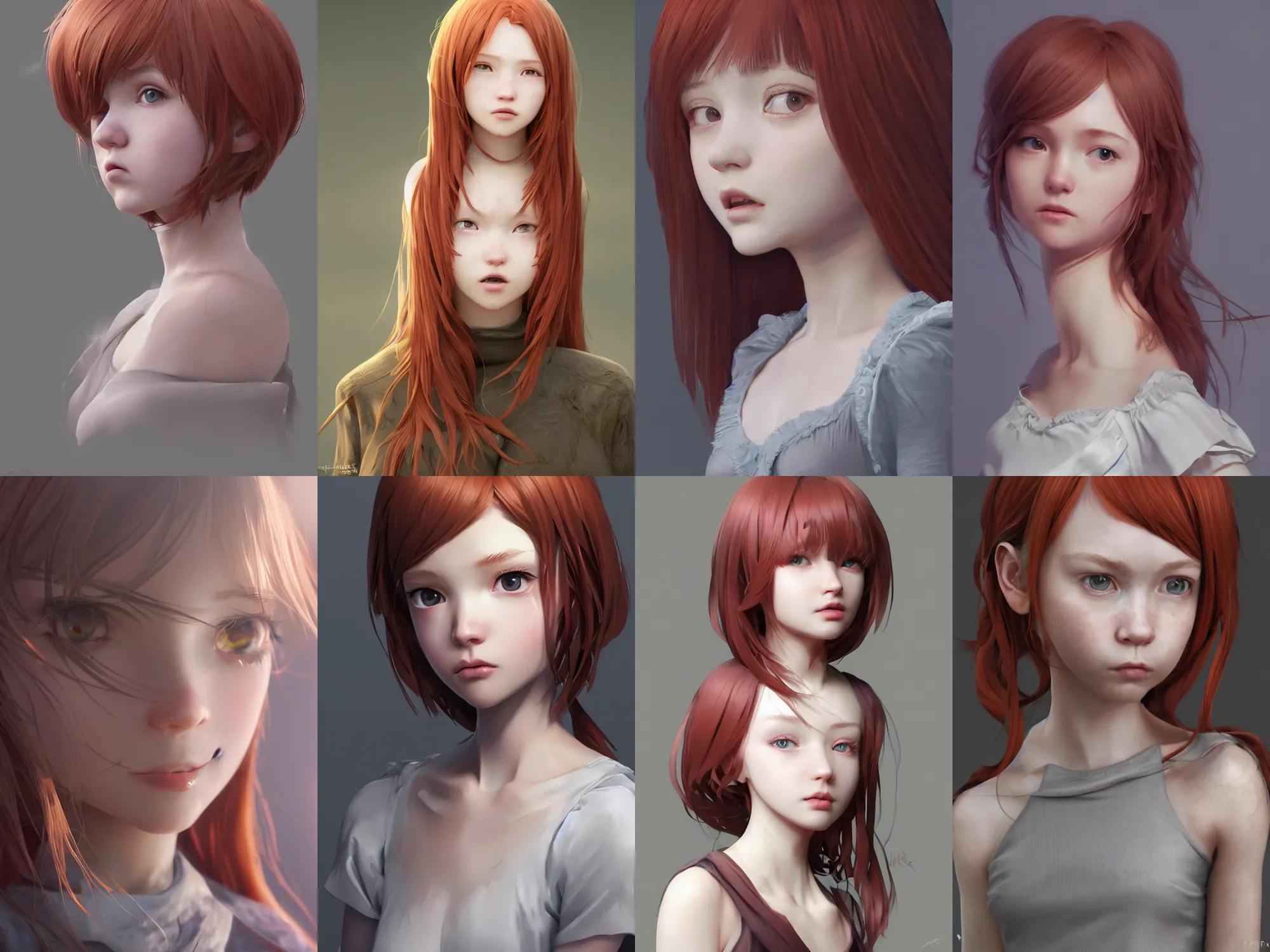 Prompt: complicated dynamic composition,realistic style at CGSociety by WLOP,ilya kuvshinov,krenz cushart,Greg Rutkowski,trending on artstation. Zbrush sculpt colored,Octane render in Maya and Houdini VFX,realistic close-up face of cute young redhead girl, expressing joy, dress,,silky hair, deep eyes.Amazing textured brush strokes.Cinematic dramatic atmosphere,sharp focus, soft volumetric studio lighting.