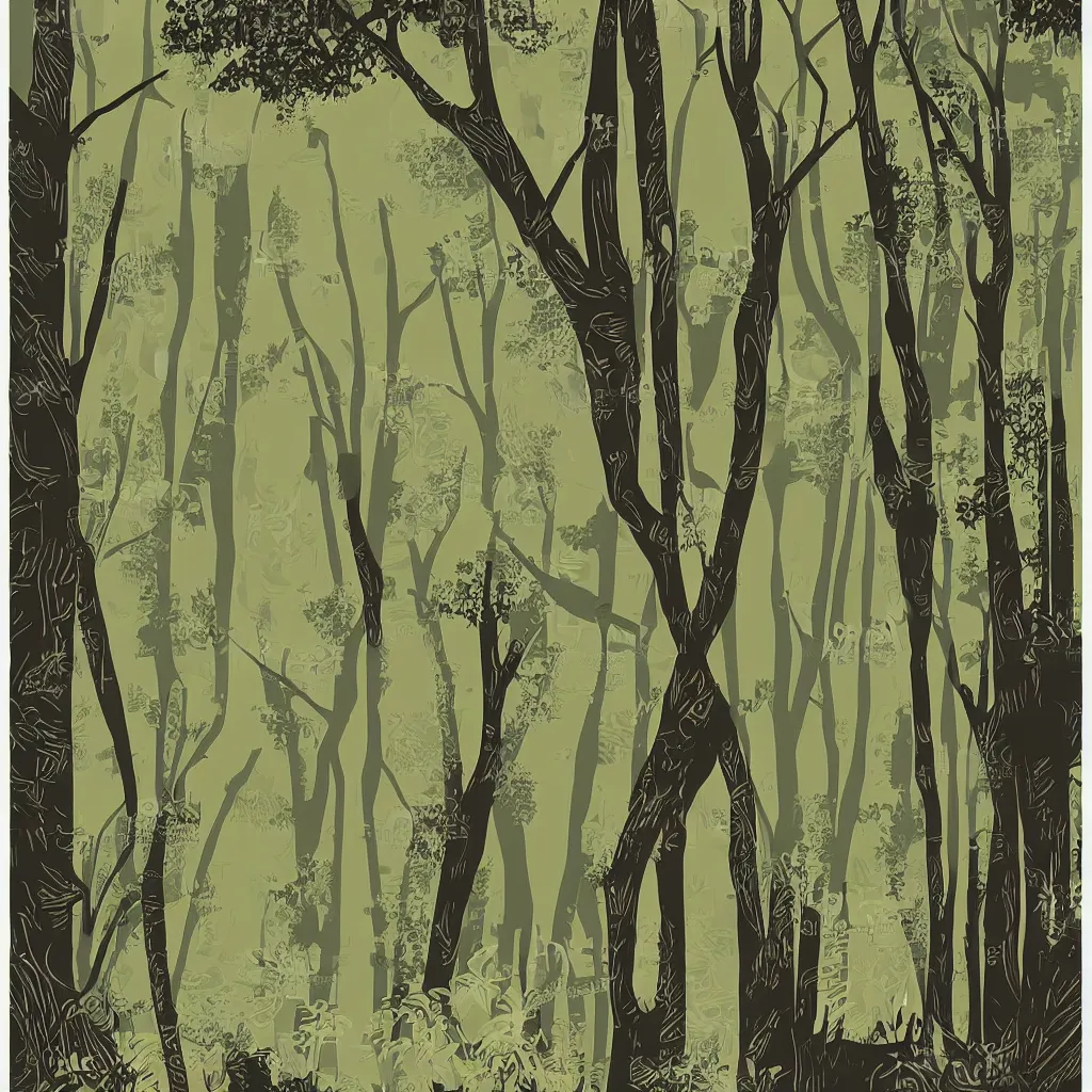 Image similar to an art - deco travel poster for a beautiful forest by petros afahar, vector art