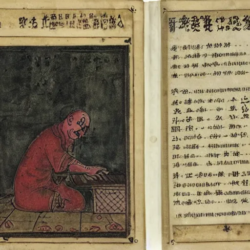 Image similar to Homunculus and russian-chinese book, HD