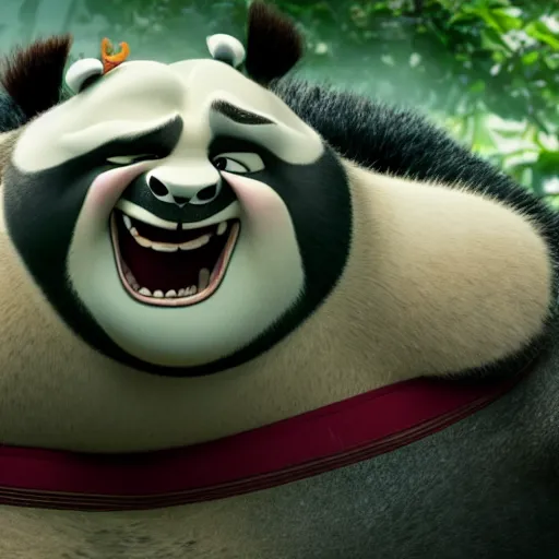 Prompt: film still of jack black playing po in kung fu panda