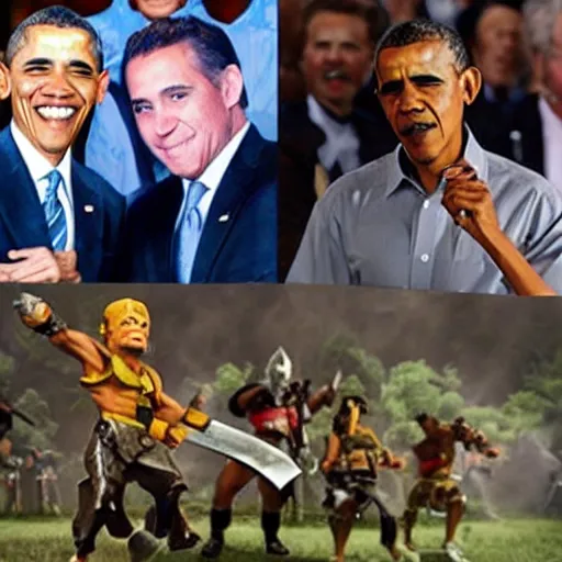 Image similar to barack obama cosplaying a clash of clans barbarian,