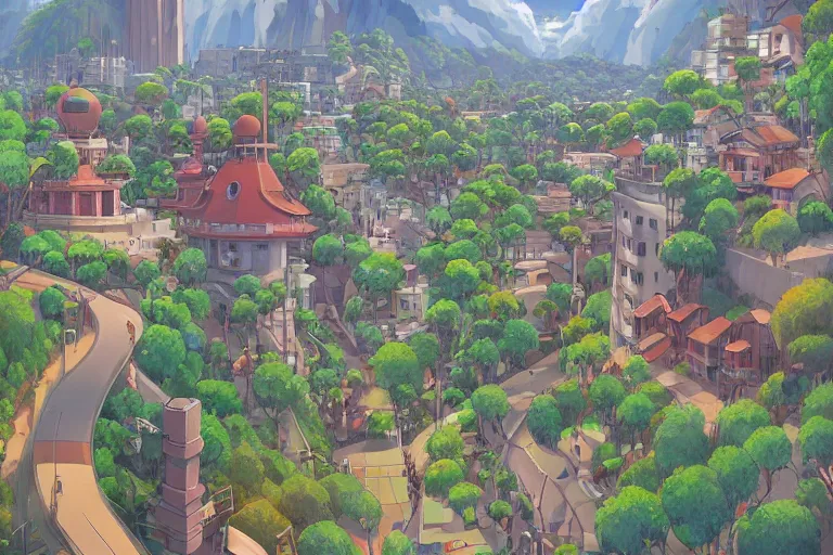 Image similar to los angeles. 4 k digital paint by studio ghibli hayao miyazaki. very sharp and detailed. trending on artstation and behance.