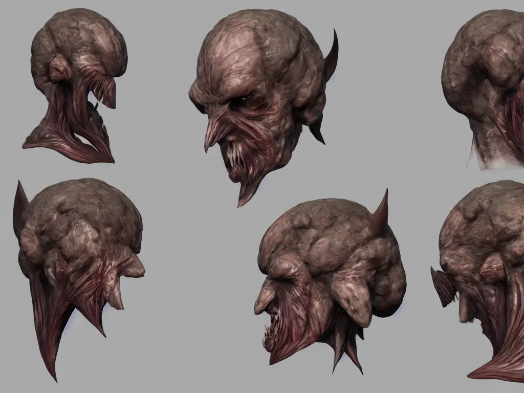 Image similar to barnacle, muscular, chiroptera head, chiroptera ears, artstation, cgsociety, zbrush, no background