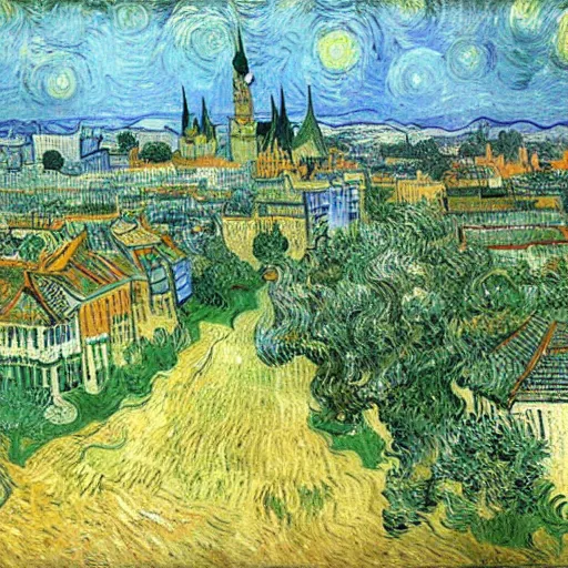 Image similar to a city full of various plants, Vincent Van Gogh,