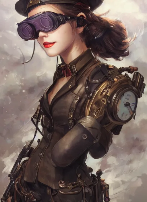 Image similar to girl, steampunk, goggles, pilot, portait, made by stanley artgerm lau, wlop, rossdraws, james jean, andrei riabovitchev, marc simonetti, yoshitaka amano, artstation