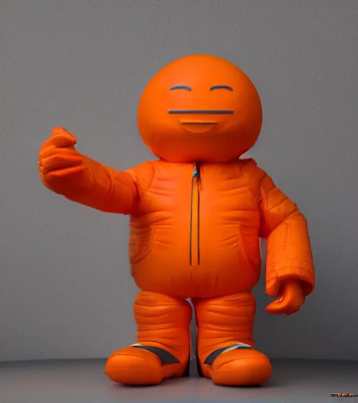 Prompt: accurate detailed pvc inflated orange colored god, full body, futuristic, concept art, character only, detailed art, adidas streetwear, figurine!!!, studio lighting, grey background, no shadow, trending on artstation, 4 k, sharp, highly - detailed, focus on face!!!