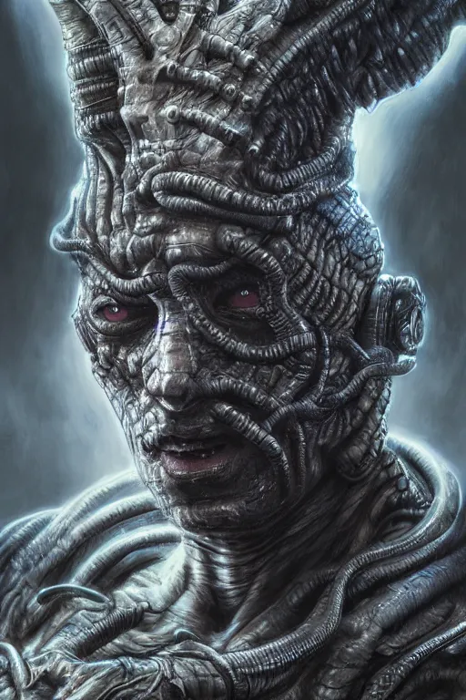 Image similar to realistic portrait beautiful detailed matte painting of cinematic movie scene jet li mutate into cyborg snake. horror, created by gustave dore and greg rutkowski, high detailed, smooth draw, synthwave neon retro, intricate, realistic proportions, dramatic lighting, trending on artstation.