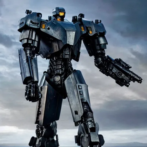 Image similar to cinematic still in westworld and real steel movie and pacific rim movie, one slim full body ornate armored core with sci - fi rifle arms by fujioka kenki and by mamoru nagano,