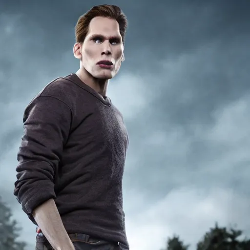 Image similar to Live Action Still of Jerma in Twilight, real life, hyperrealistic, ultra realistic, realistic, highly detailed, epic, HD quality, 8k resolution, body and headshot, film still