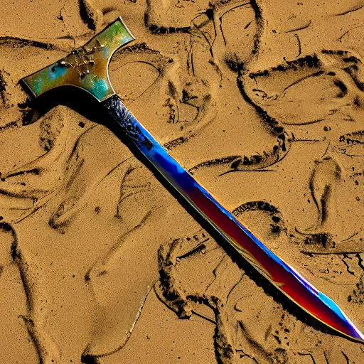 Image similar to a sword, stuck in colorful mud