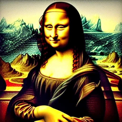 Image similar to the mona lisa with deepdream effect using vgg 1 6 network trained on imagenet