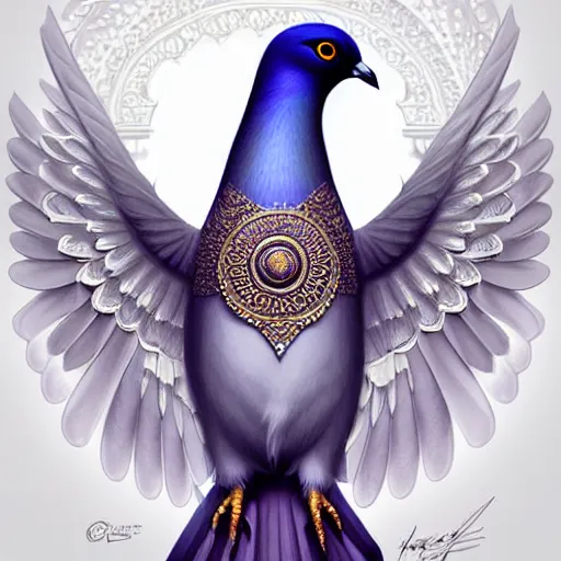 Prompt: Ethereal majestic Pigeon, royal bird, intricate detail, ornate, conceptual art, soft light, dynamic, art by artgerm