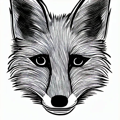 Image similar to one line drawing of a fox head on white background that could be used as a logo