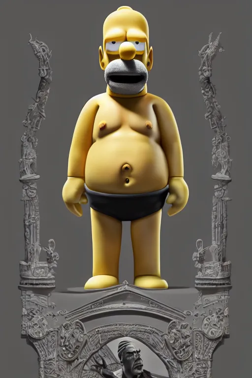 Image similar to digital masterpiece illustration concept art of porcelain statue of homer simpson, extremely detailed and intricate complexity, epic composition, magical atmosphere, cinematic lighting, wide long shot, trending on artstation, 8 k