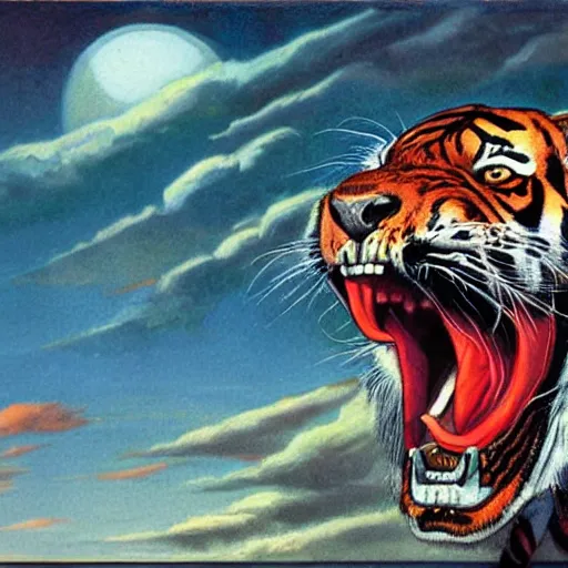 Prompt: roaring tiger, earl norem style,