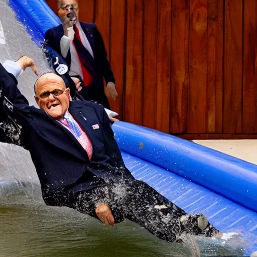 Image similar to rudy giuliani sliding down a waterslide