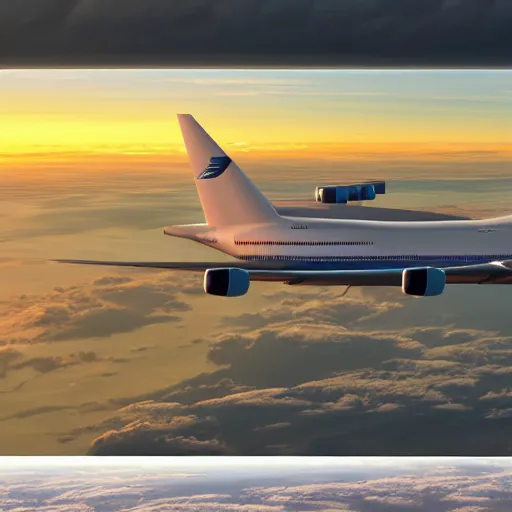 Image similar to boeing 7 4 7 airliner, sunset, realistic, high definition, 4 k