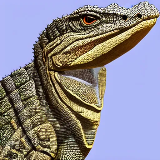 Prompt: close up of a goanna lizard dinosaur theropod