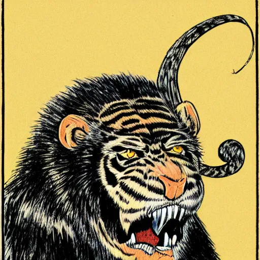 Image similar to sabertooth tiger with large tusks drawn like a bored ape nft, cartoon style