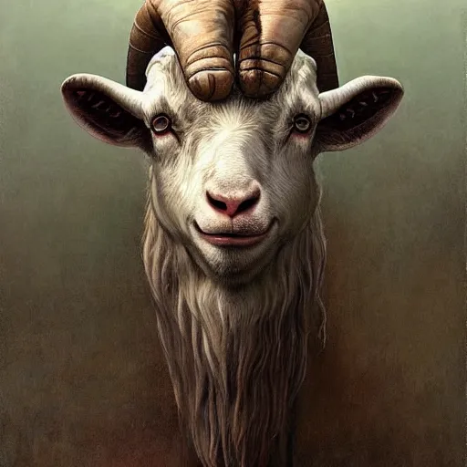 Image similar to vladimir putin, anthropomorphic goat transformation putin, putin hybrid, macabre, horror, by donato giancola and greg rutkowski and wayne barlow and zdzisław beksinski, digital art