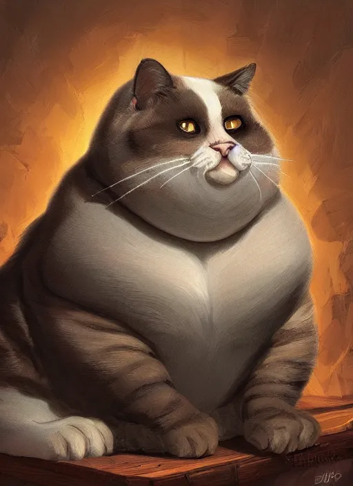 Image similar to digital _ painting _ of _ a really obese cat _ by _ filipe _ pagliuso _ and _ justin _ gerard _ symmetric _ fantasy _ highly _ detailed _ realistic _ intricate _ port