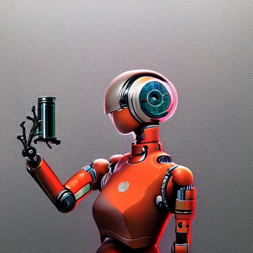 Image similar to Robot addicted to medicine. By ilya kuvshinov, krenz cushart, Greg Rutkowski, trending on artstation. Glossy materials, sharp highlights, amazing textured brush strokes, accurate shape, clear curvy details, cinematic soft volumetric studio lighting, with backlight, VFX, HDR, trending on art station