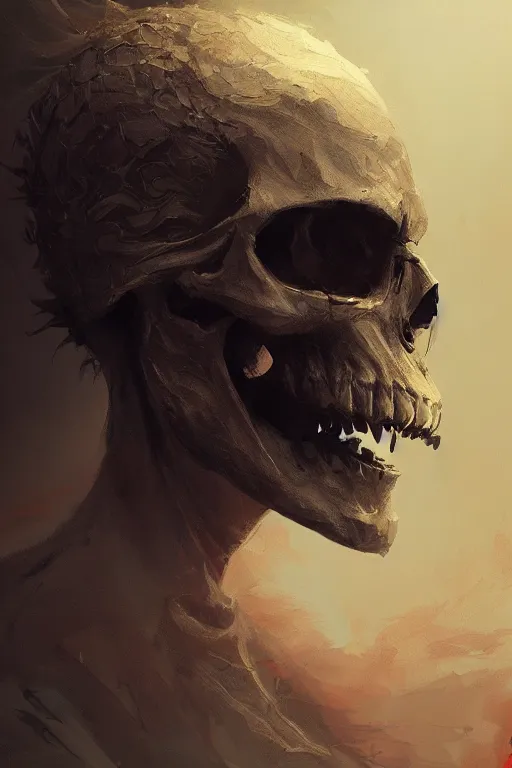 Image similar to concept art skull lord, brushstroke, close - up portrait, powerfull, intricate, elegant, volumetric lighting, scenery, digital painting, highly detailed, artstation, sharp focus, illustration, concept art, ruan jia, steve mccurry