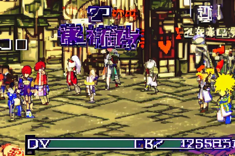 Prompt: screenshot of classic jrpg that takes place in tokyo