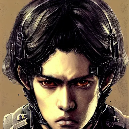 Image similar to portrait of a man by ayami kojima, black, french, he is about 2 0 years old, short black hair, annoyed older brother vibes, he is wearing a steampunk tactical gear, highly detailed portrait, digital painting, artstation, concept art, smooth, sharp foccus ilustration, artstation hq