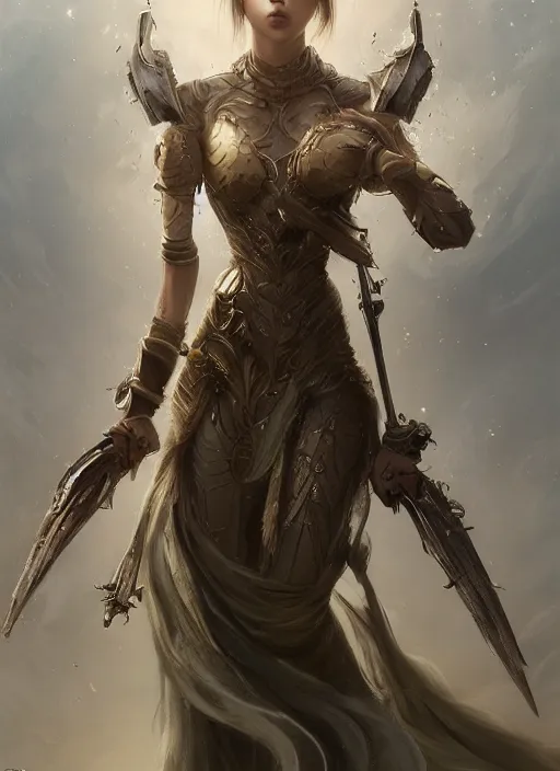 Image similar to a professional portrait of a beautiful young female, clothed in ethereal battle armor, olive skin, long dark hair, beautiful bone structure, symmetrical facial features, intricate, elegant, digital painting, concept art, smooth, sharp focus, finely detailed, illustration, from Valerian and the City of a Thousand Planets, by Ruan Jia and Mandy Jurgens and Artgerm and William-Adolphe Bouguerea