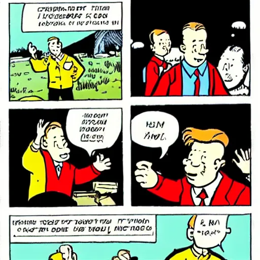 Image similar to comic strip panel featuring tintin meeting Halldor Laxness in the style of Herge, highly detailed