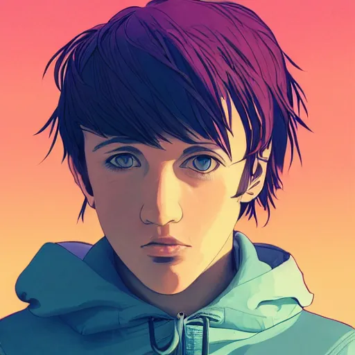 Image similar to ⁠portrait of Jesse Pinkman, New Mexican desert background, rich vivid colors, ambient lighting, dynamic lighting, 4k, HQ, official media, anime key visual, makoto shinkai, ilya kuvshinov, lois van baarle, rossdraws, detailed, trending on artstation