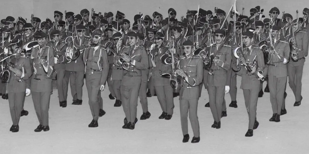 Image similar to saudi military band in 1950s, old photograph