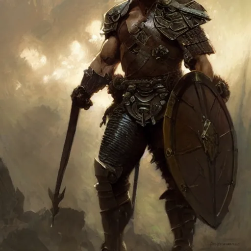 Image similar to a fierce and muscular male warrior in full armor, fantasy character portrait by greg rutkowski, gaston bussiere, craig mullins, simon bisley