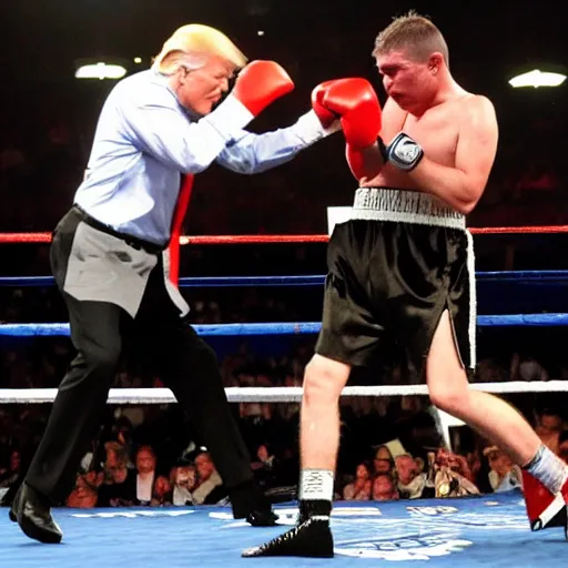 Image similar to Donald Trump losing a boxing match with Bernie Sanders, award-winning photo, sports illustrated