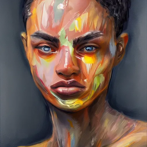 Prompt: a messy painting using all known skin tones. Trending on Artstation.