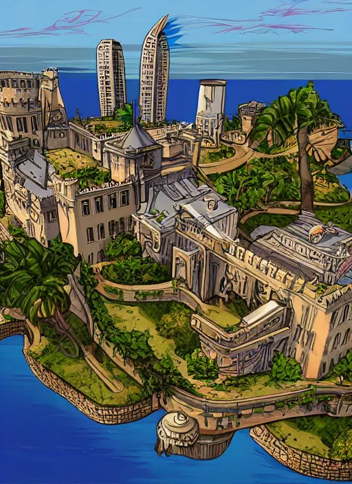 Prompt: highly detailed old castle gta vice city art,, fantasy art by stephen bliss