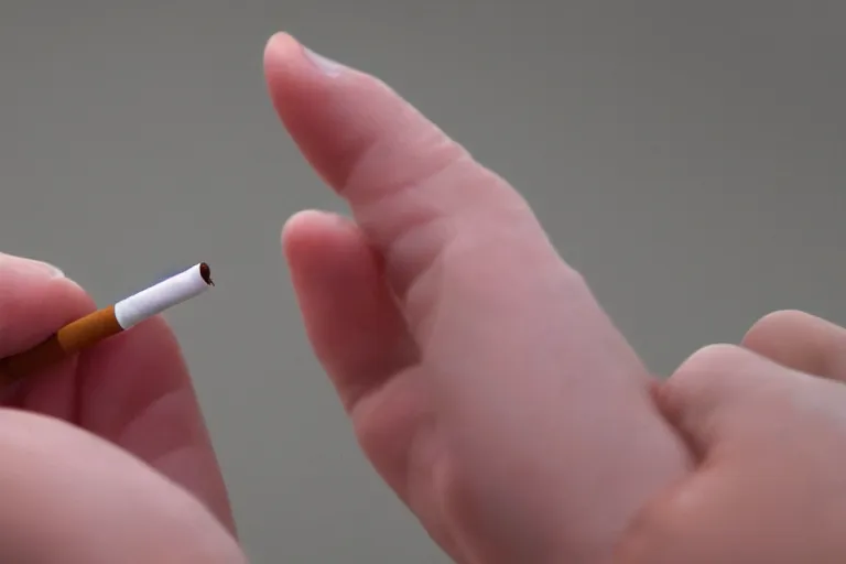 Image similar to cigarette in fingers, hand holding cigarette, hyper realistic, natural