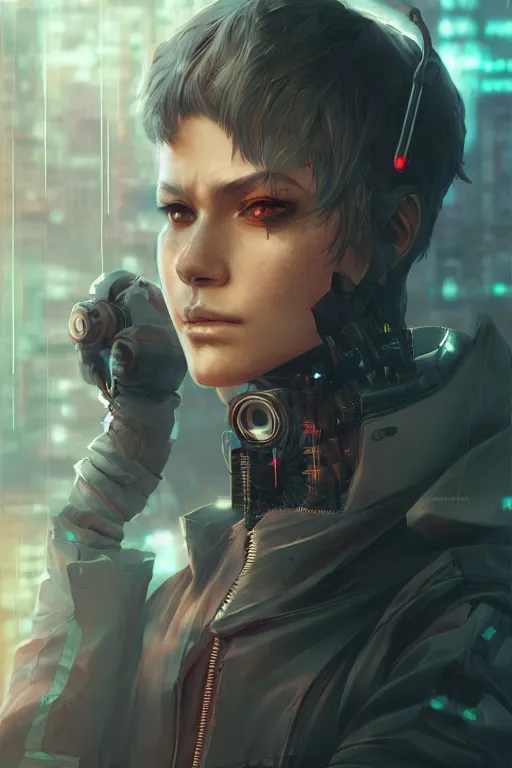 Prompt: Cyberpunk character art, by WLOP and artgerm, illustration, transhuman, tone mapped