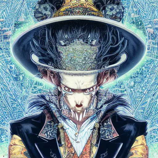 Image similar to portrait of crazy card king, symmetrical, by yoichi hatakenaka, masamune shirow, josan gonzales and dan mumford, ayami kojima, takato yamamoto, barclay shaw, karol bak, yukito kishiro